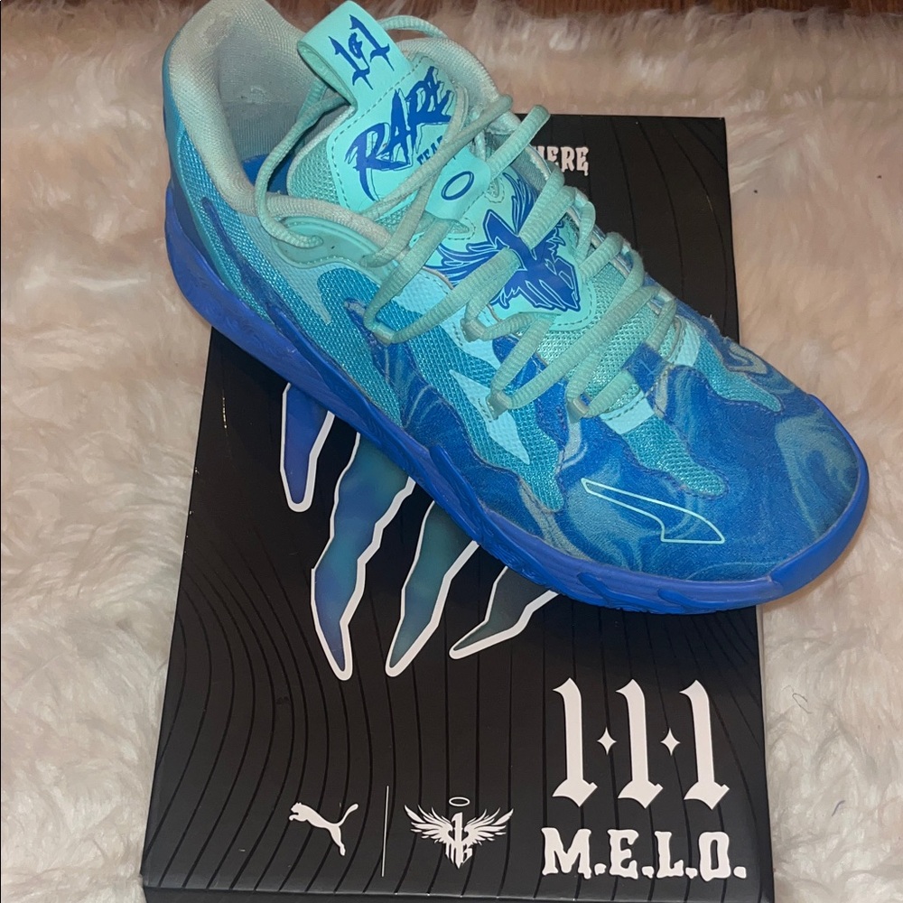 M.E.L.O Puma Blue and Teal Low-Top Basketball Shoe